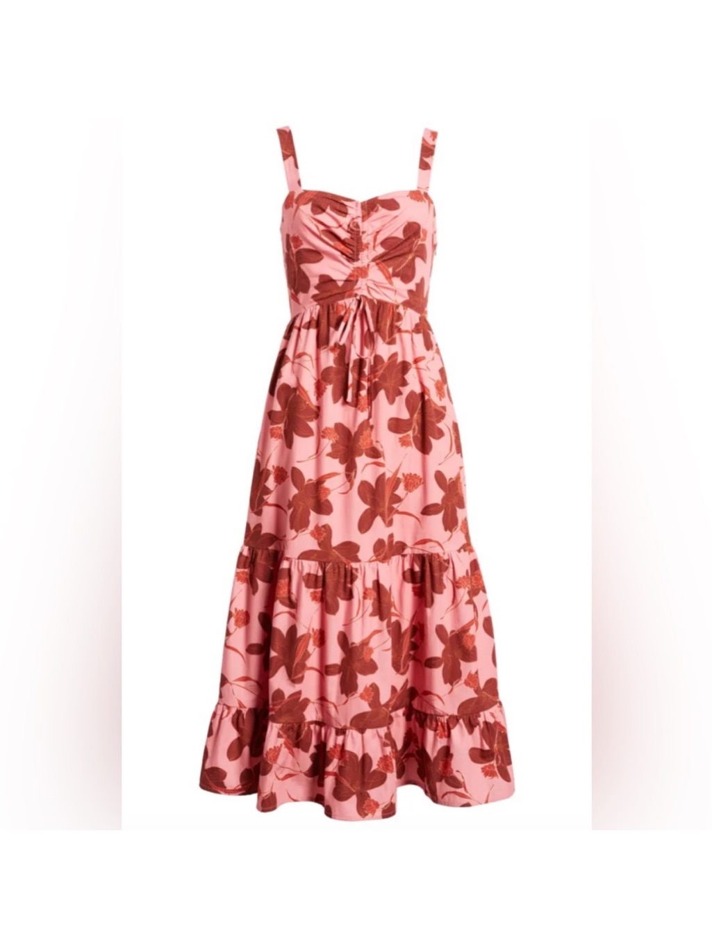 Du Paradis Pink Wine Floral Open Back Midi Dress Medium Tropical Vacation Beach